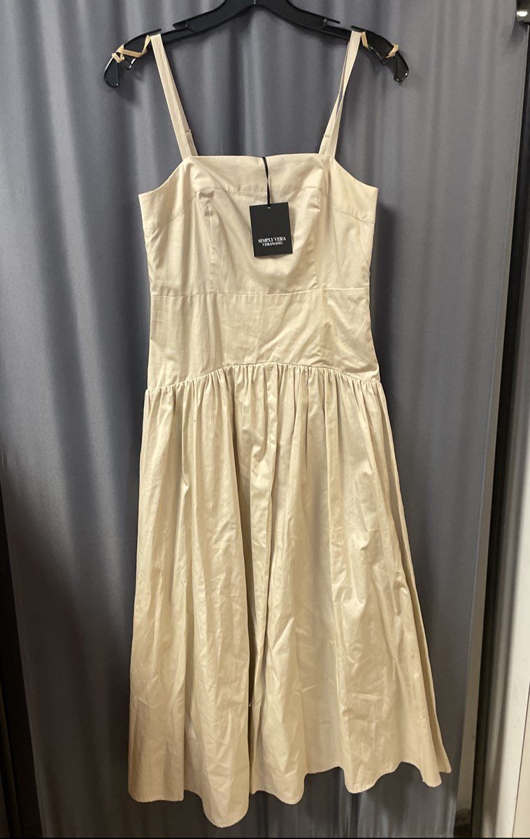 Simply Vera Vera Wang Women's Khaki Smocked Back Midi Dress NWT Sz XS