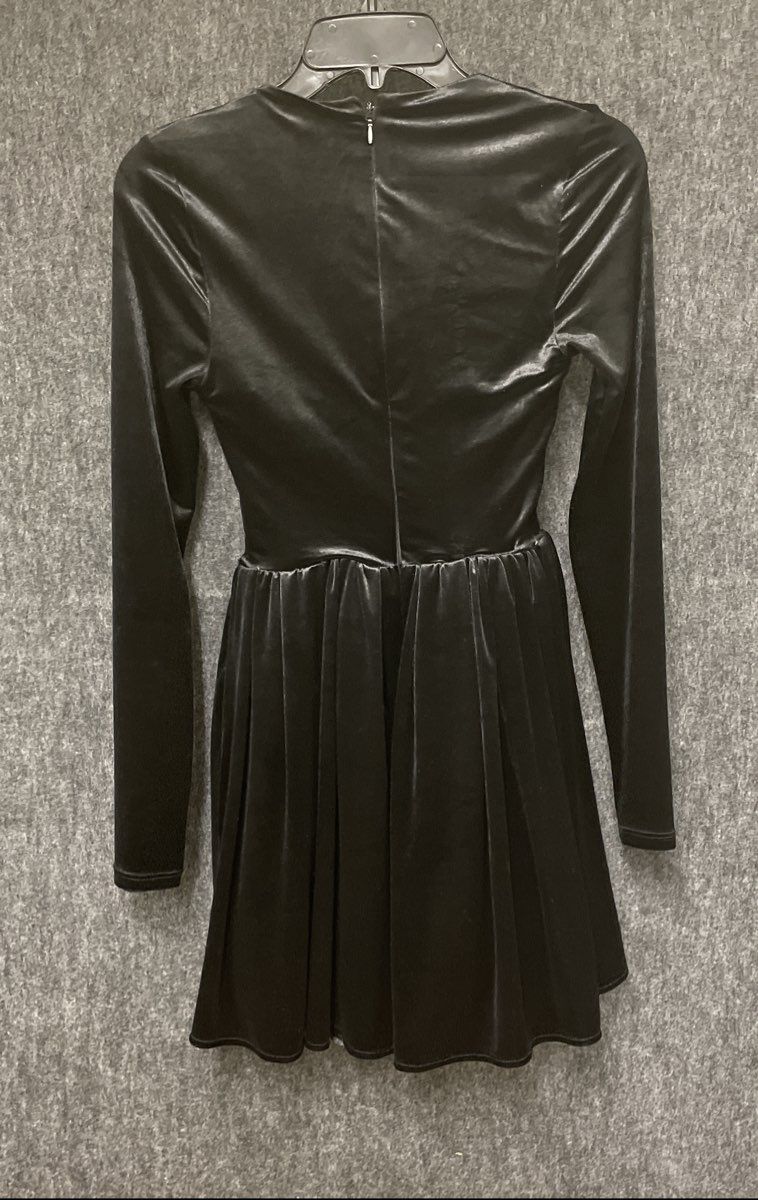 Oh Polly Women's Mini Dress Black Velvet Ruched Long Sleeve Square Neck Size 2