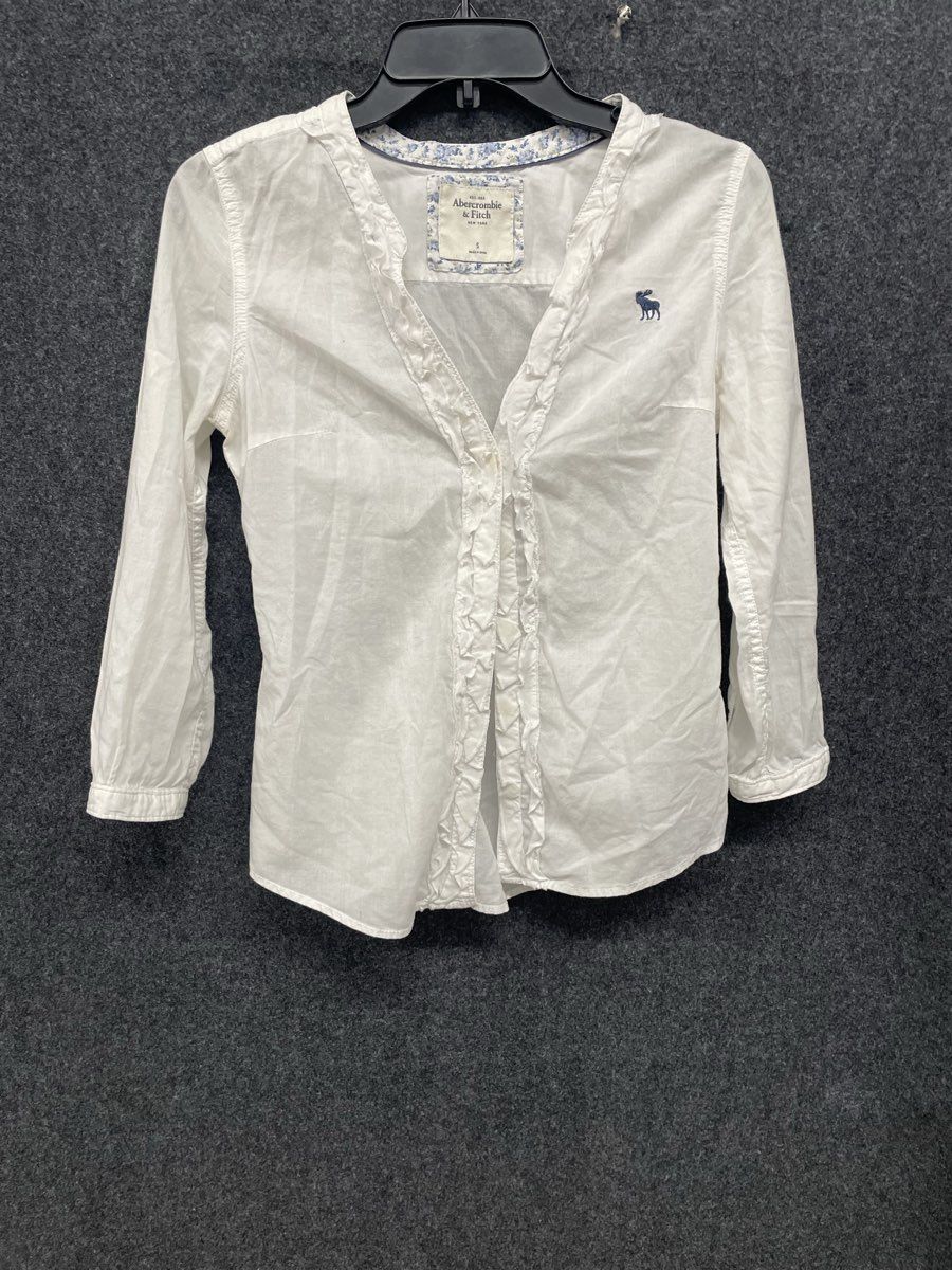 Abercrombie & Fitch Women's White Ruffle Trim Long Sleeve Cotton Shirt Blouse S