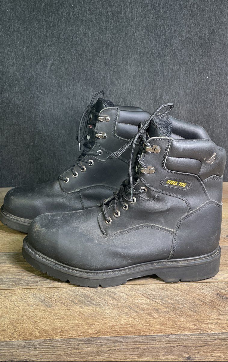 Brahma Iron Tough II Steel Toe Black Leather Men's Work Boots Size 10 XW