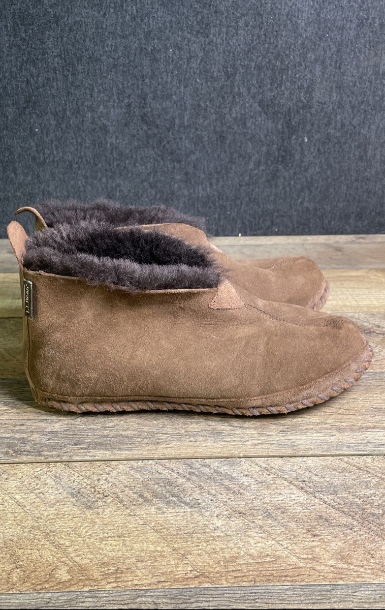 L.L. Bean Women's Brown Suede Shearling Wicked Good Slipper Booties Size 8