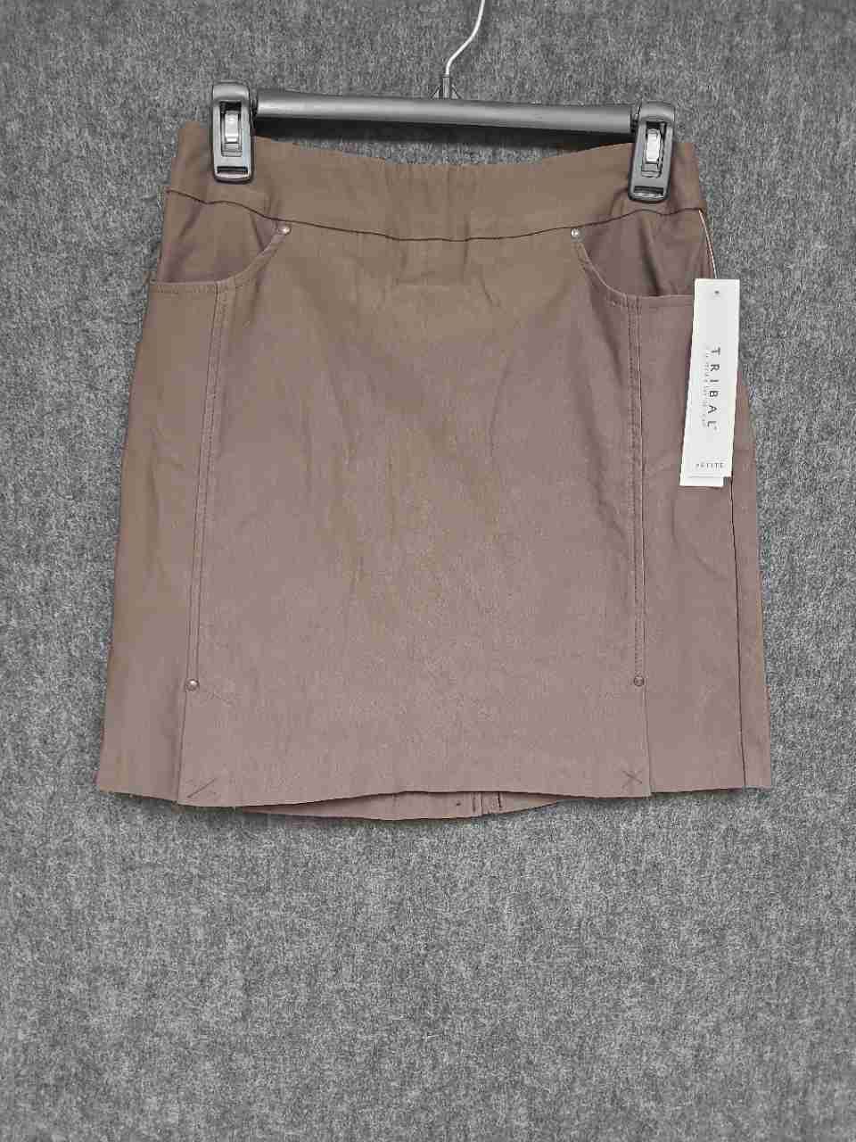 Tribal Women's Petite Coffee Brown Straight Skirt Pockets NWT Size 2P
