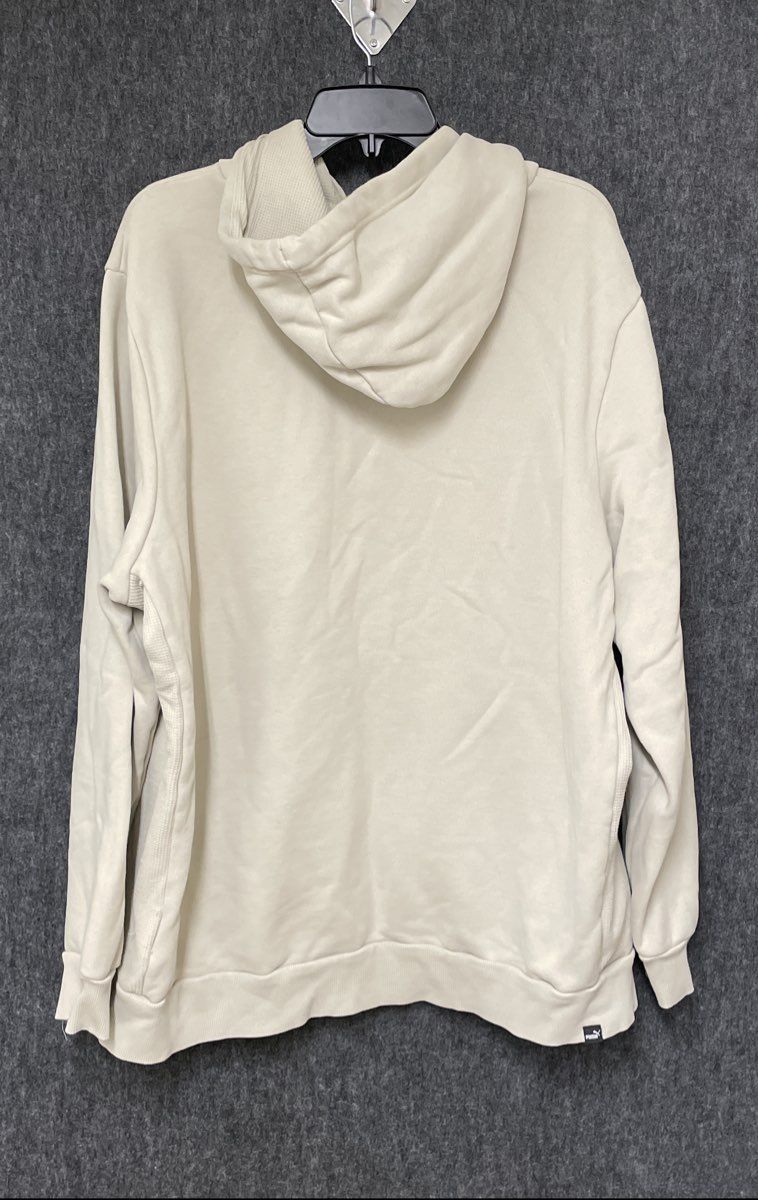 PUMA Men's Fleece Hoodie Beige Cream Tonal Logo Patch Front Pocket Sz XXL