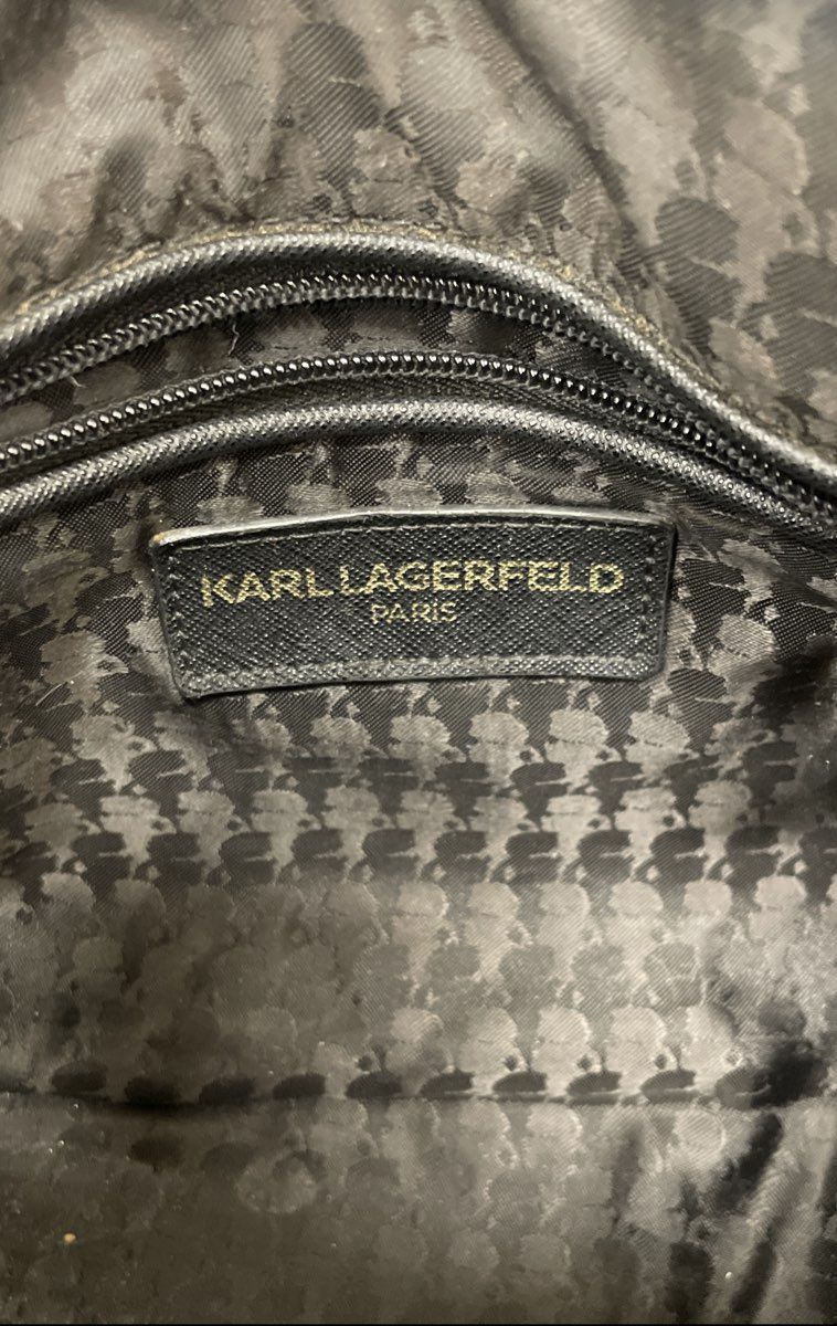 Karl Lagerfeld Paris Black Saffiano Leather Satchel Handbag Gold Hardware