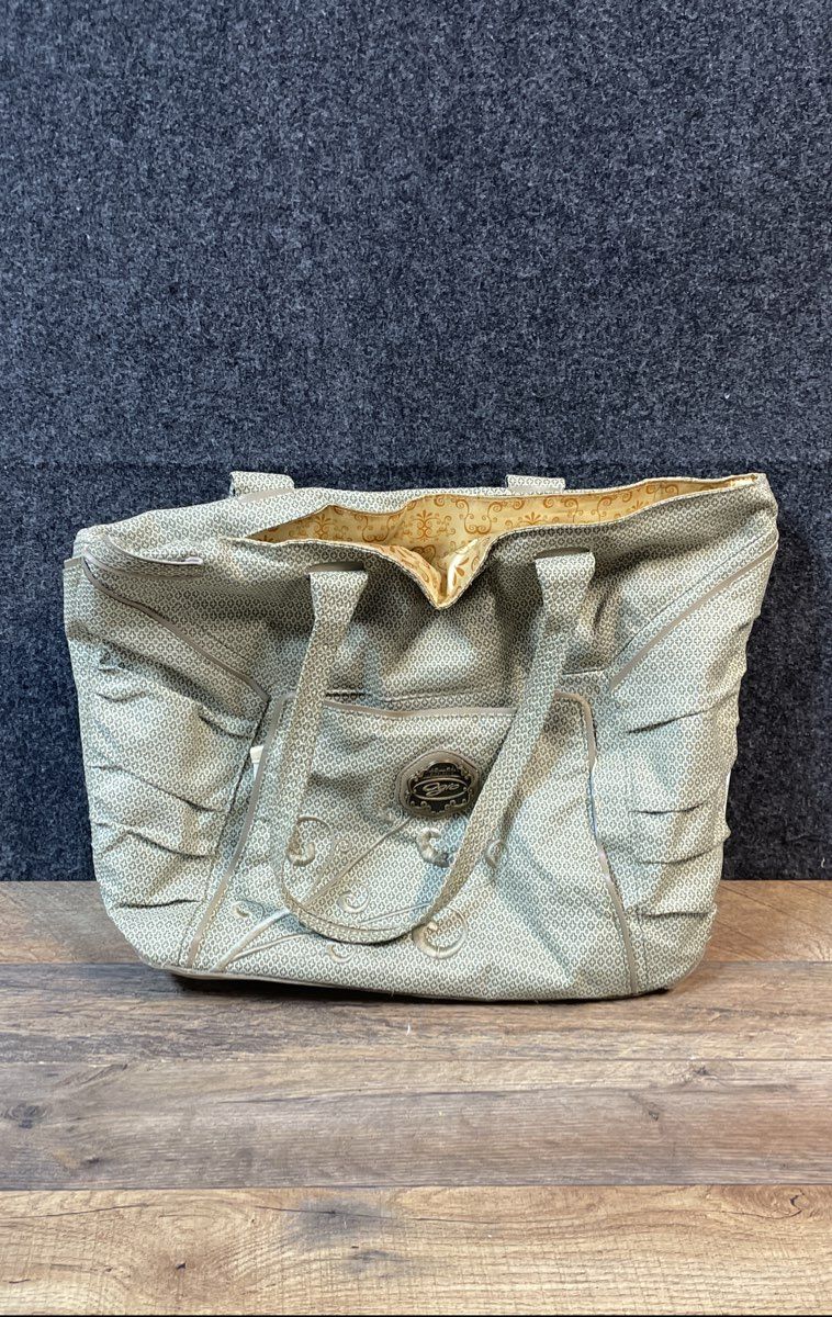 OGIO Vintage Green Geometric Embroidered Padded Laptop Tote Bag Large
