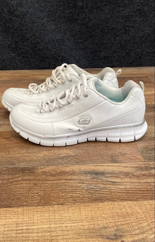 Skechers Flex Elite White Silver Leather Walking Sneakers Women's Size 7.5