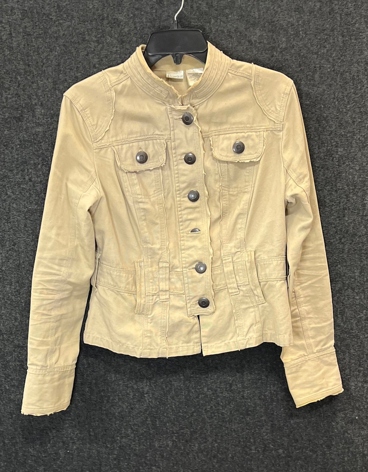 Vintage Y2K No Boundaries Women's Khaki Cotton Raw Seam Military Jacket Sz XL