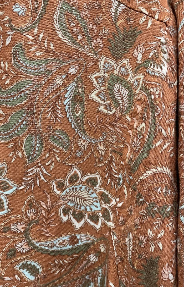 J. Jill Women's Pink Terracotta Floral Paisley Rayon Ruffle Neck Dress Sz L