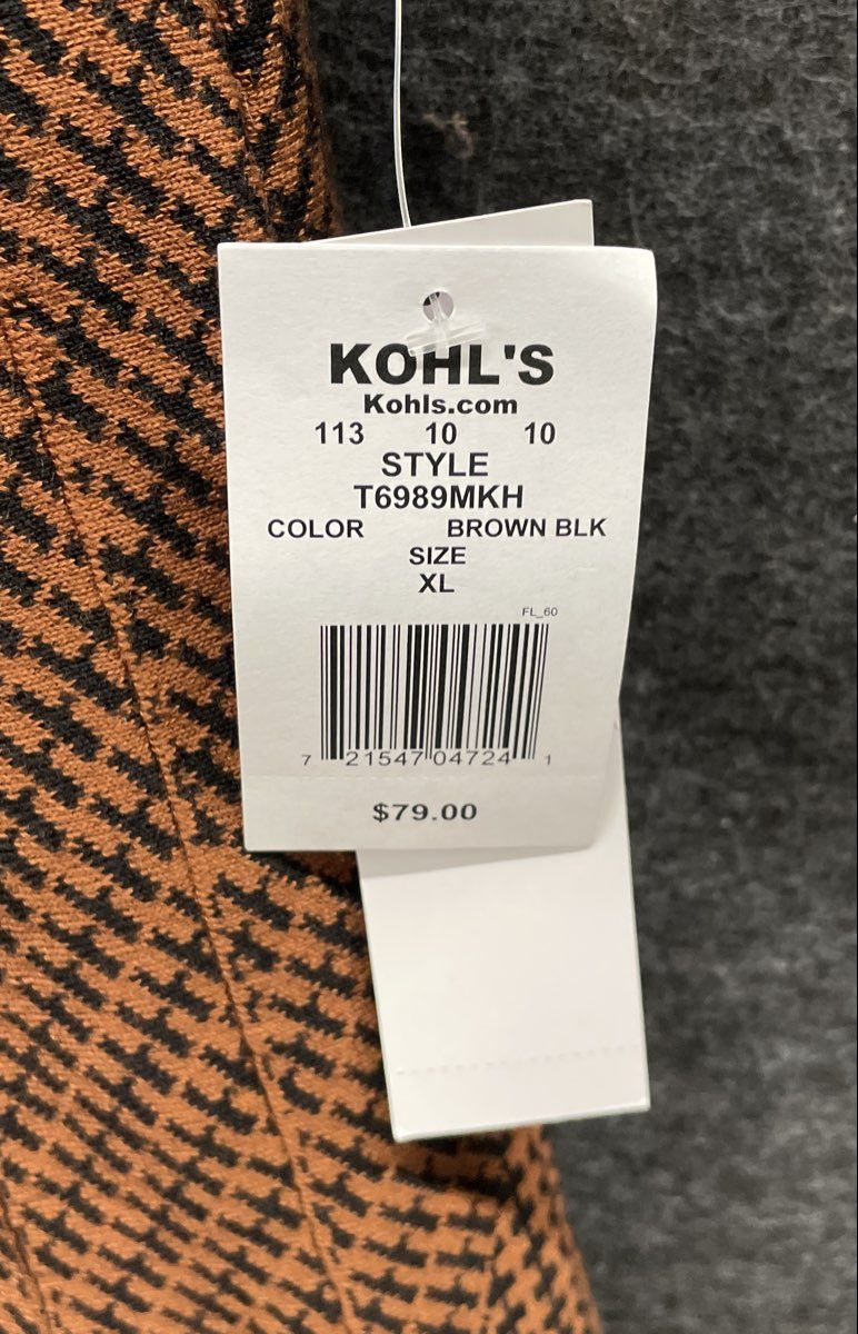 London Times Women's Brown Long Sleeve Houndstooth Fit & Flare Dress XL NWT