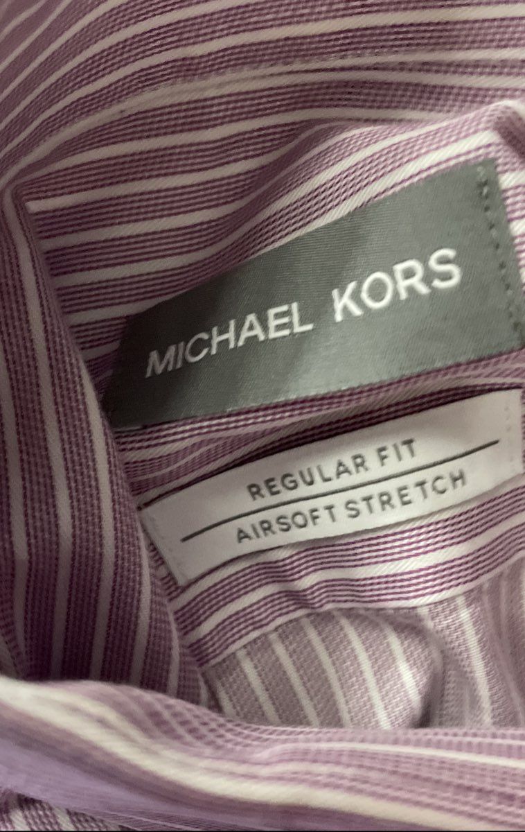 Michael Kors Men's Purple White Striped Regular Fit Airsoft Stretch Shirt 2XL
