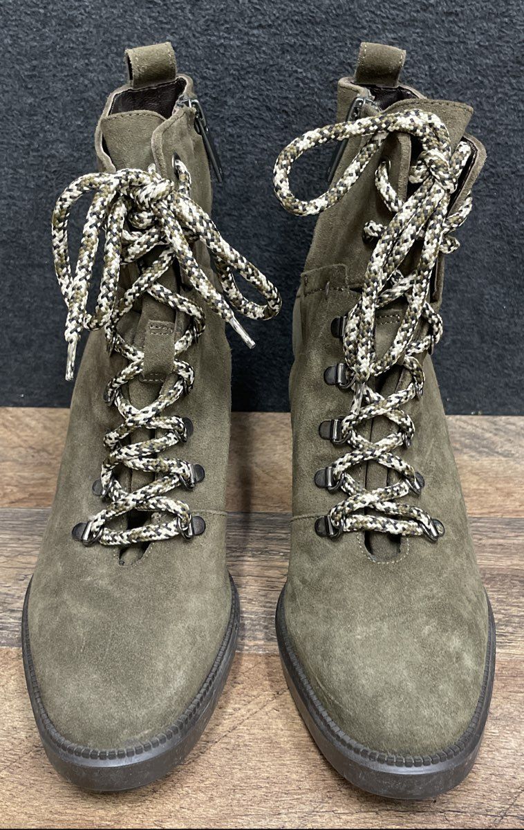 Aquatalia Olive Green Suede Lace Up Ankle Boots Women's Size 9.5M