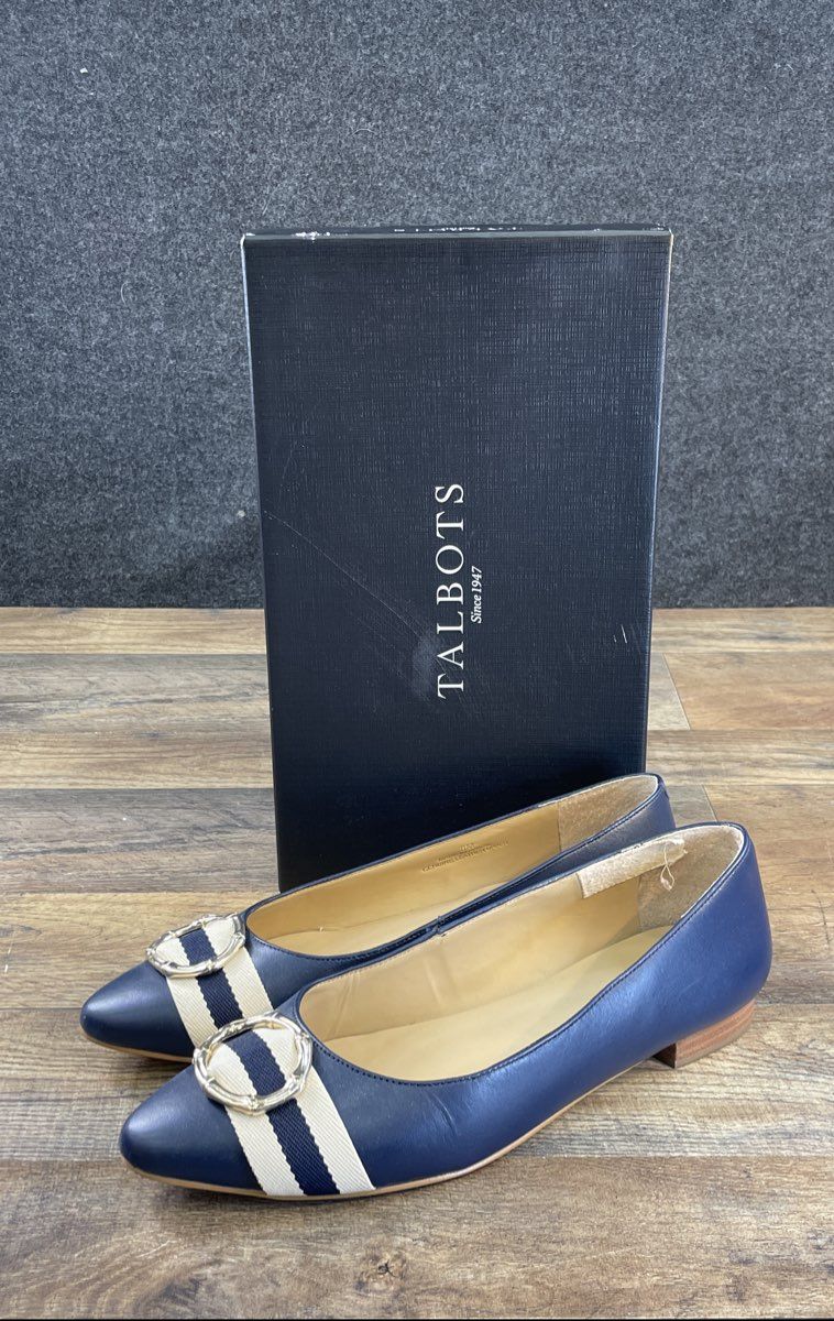 Talbots Edison Bamboo Ring Indigo Blue Striped Pointed Toe Flats Size 8M