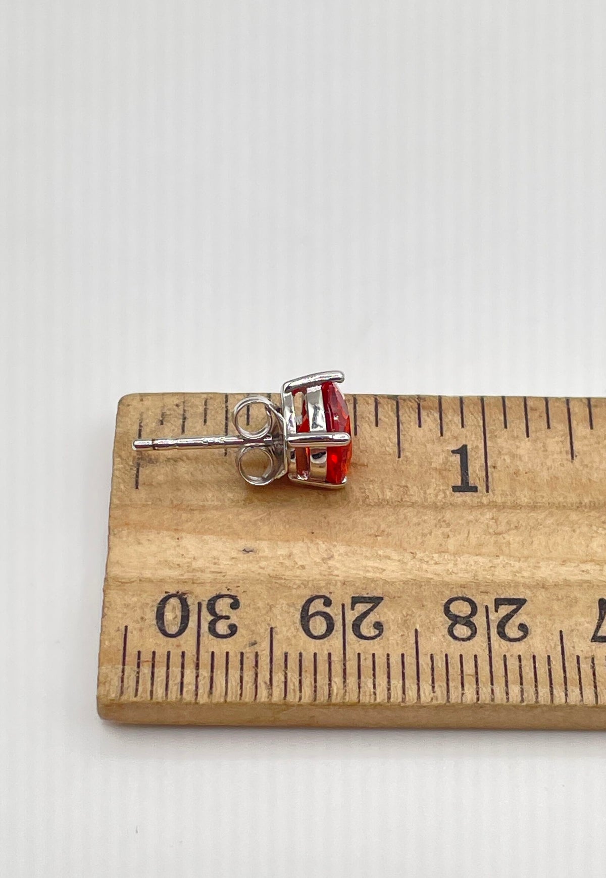 925 Sterling Silver Oval Reddish-Orange CZ Stud Earrings 2.1g