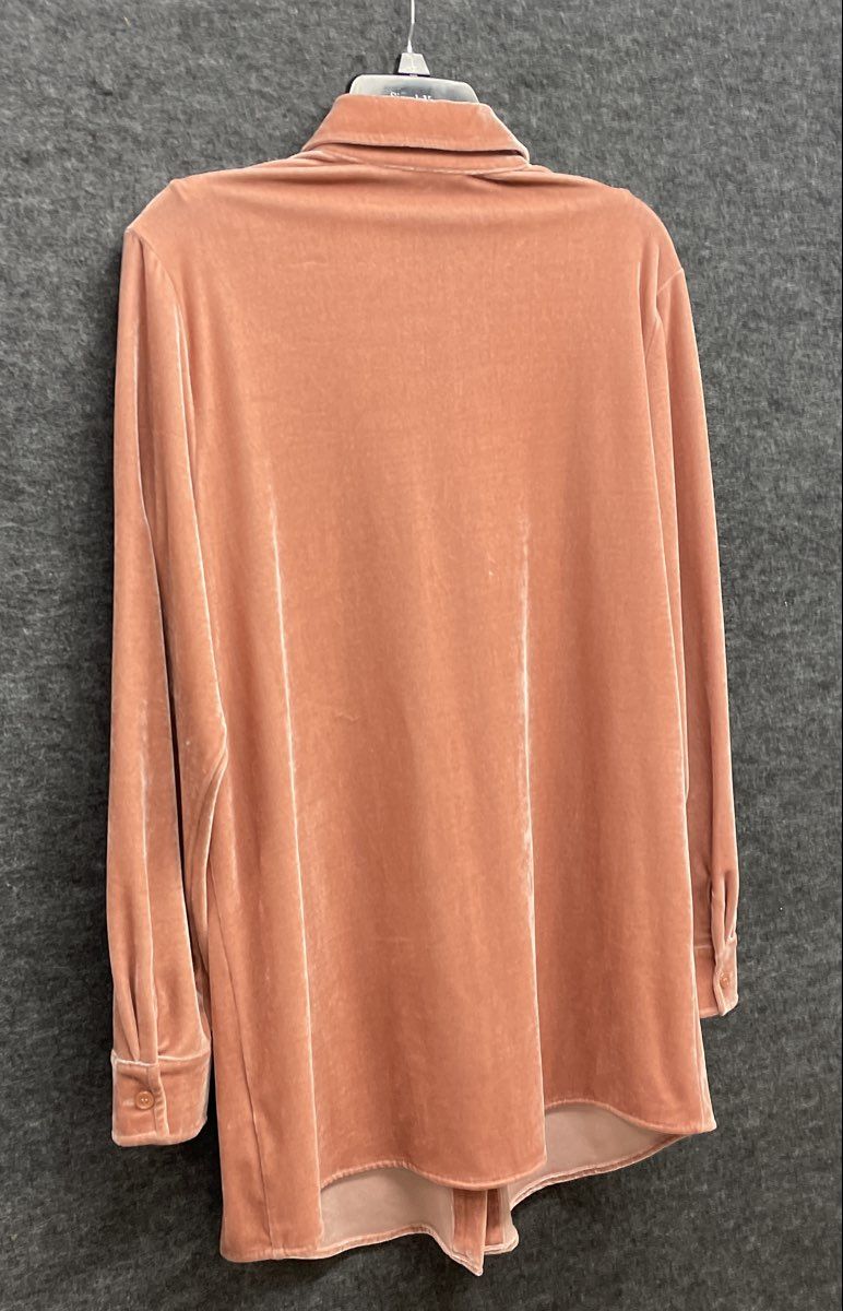 Soft Surroundings Women's Pink Velvet Long Sleeve Tunic Button Down Shirt Sz M