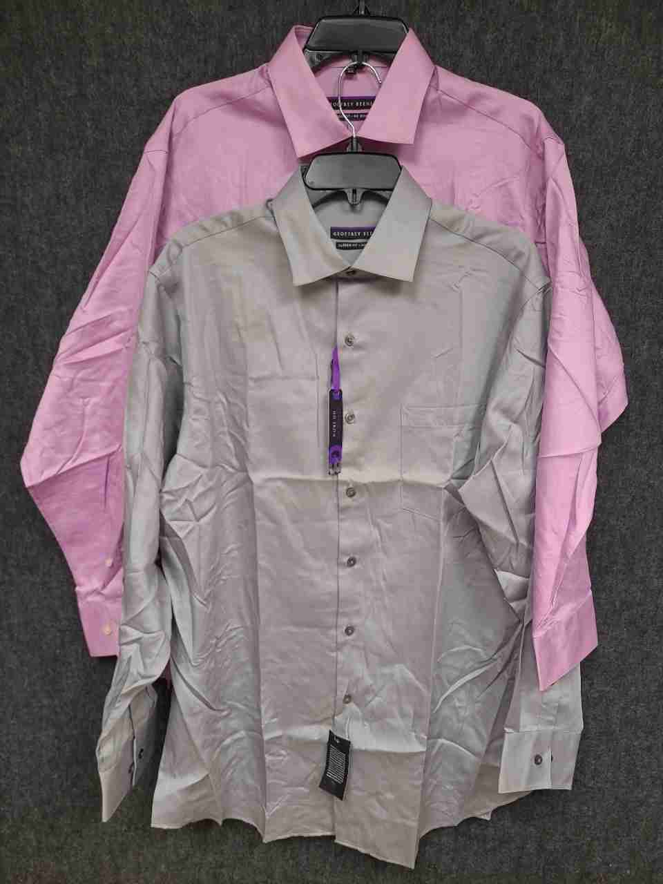 Geoffrey Beene Men's Dress Shirt Lot of 2 Pink Grey No Iron Classic Fit Sz 16.5