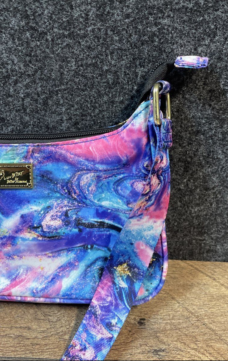 Luv Betsey Betsey Johnson Blue Purple Galaxy Print Shoulder Bag with Pouch