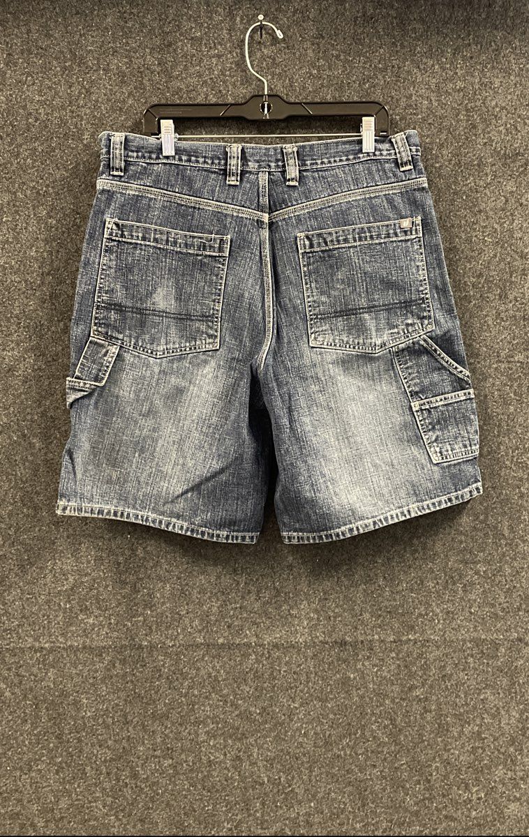 Vintage Y2K Urban Up Men's Blue Denim Carpenter Utility Shorts Sz 36