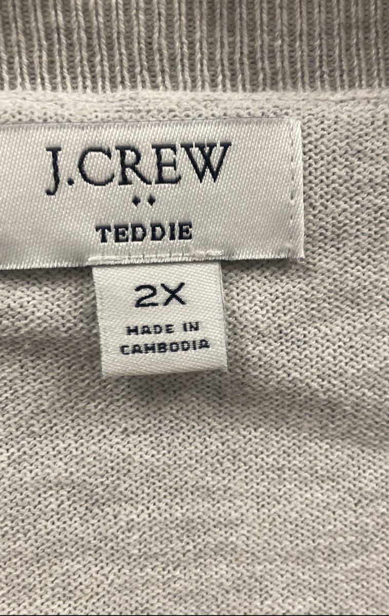 J.Crew Women's Teddie Sweater Gray Heart Print Crewneck Cotton Knit Sz 2X