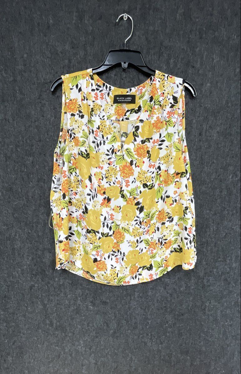 Black Label by Evan-Picone Women's Yellow Floral Sleeveless Blouse Size L