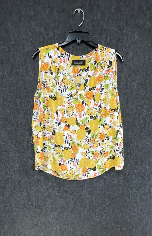 Black Label by Evan-Picone Women's Yellow Floral Sleeveless Blouse Size L