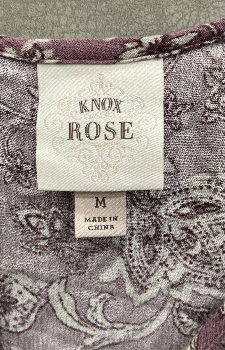 Knox Rose Women's Mauve Floral Paisley Wrap Bodice Long Sleeve Midi Dress Sz M
