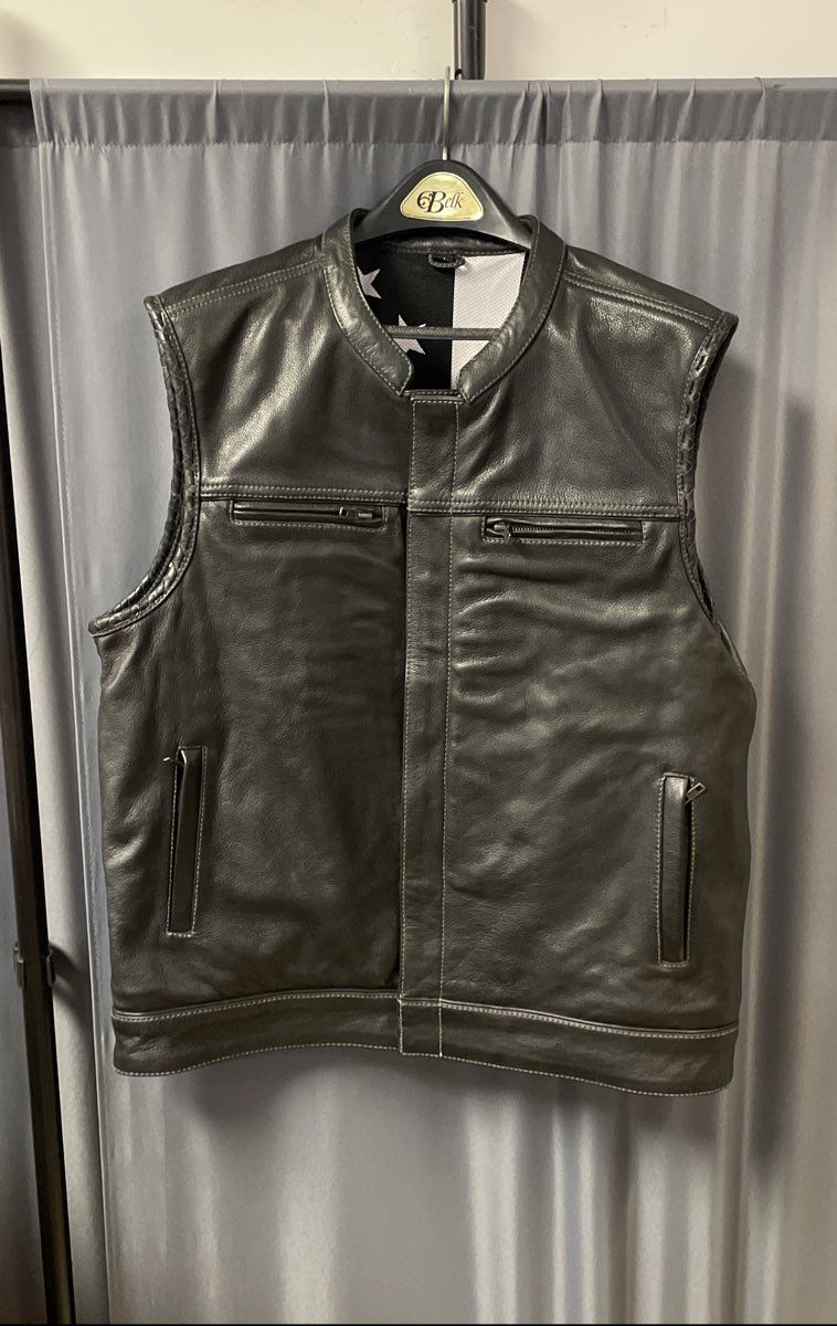First MFG Co. Men's Black Leather Custom Shop Handmade Motorcycle Vest Sz XL
