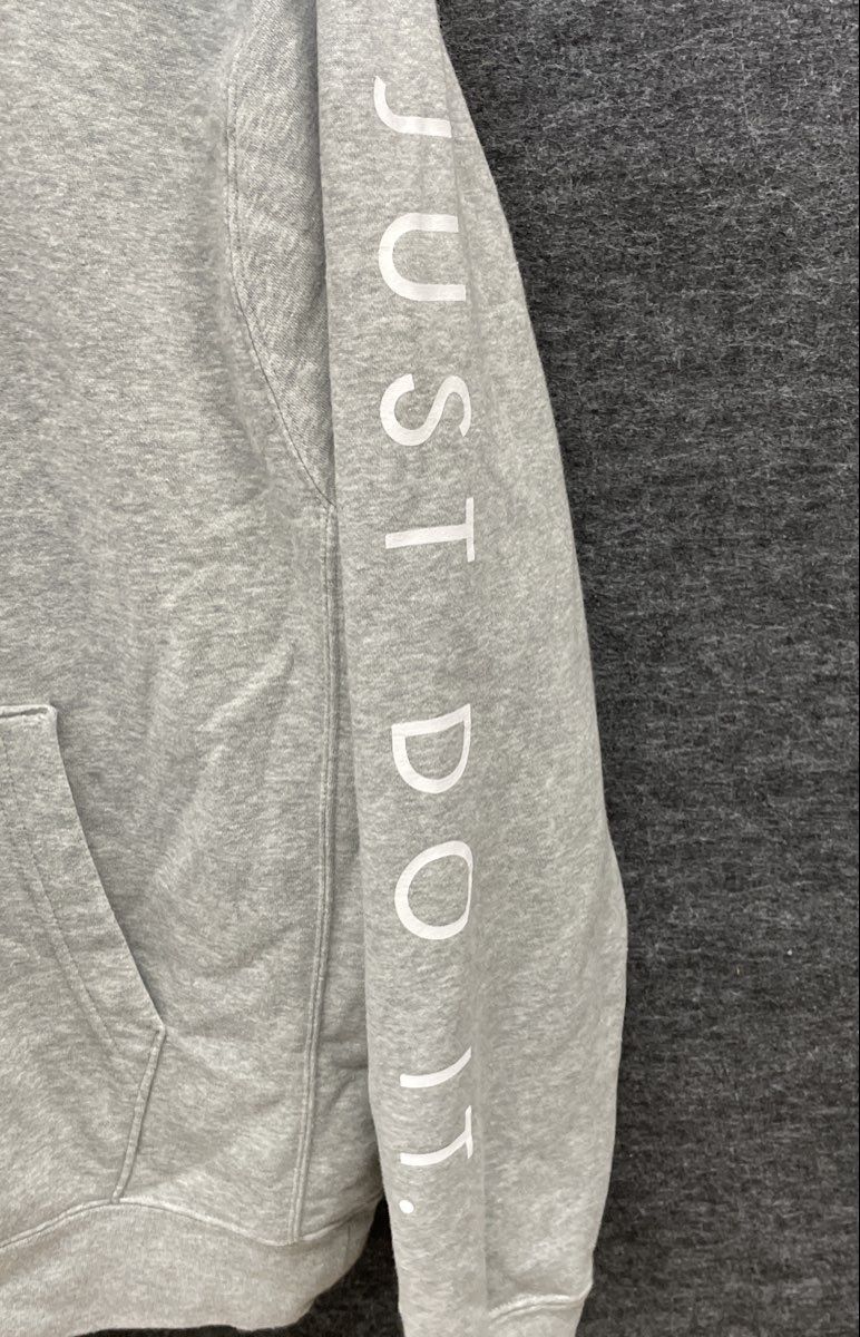 Nike Men's Air Fleece Pullover Hoodie Grey Just Do It Sleeve Graphic Sz L