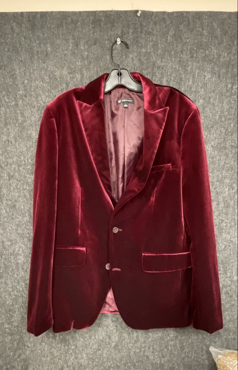 INC International Concepts Men's Maroon Velvet Slim Fit Blazer Jacket Sz L