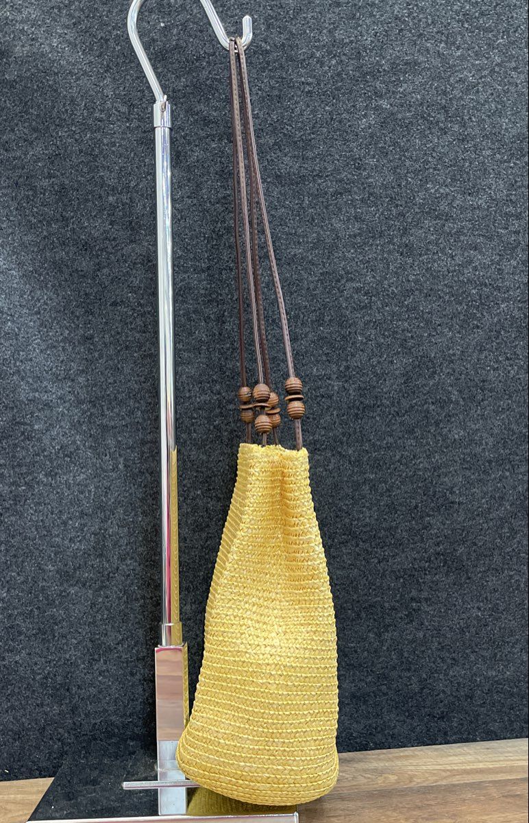 Unbranded Yellow 2000s Woven Straw Style Shoulder Bag Wooden Bead Tote