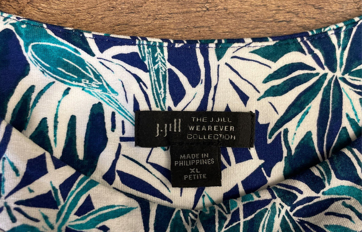 J. Jill Women's Wearever Blue Tropical Bird Sleeveless Shift Dress XL Petite