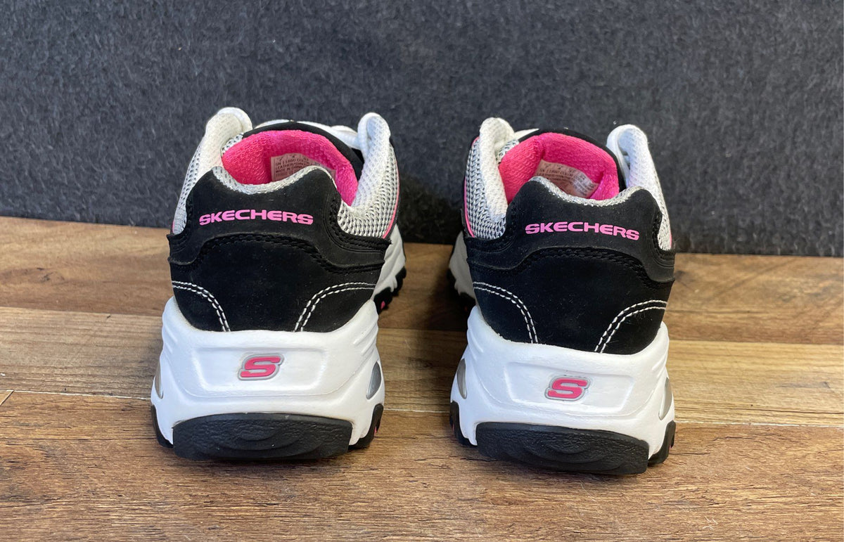 Skechers D'Lites Biggest Fan Black White Pink Walking Sneakers Women's Size 7