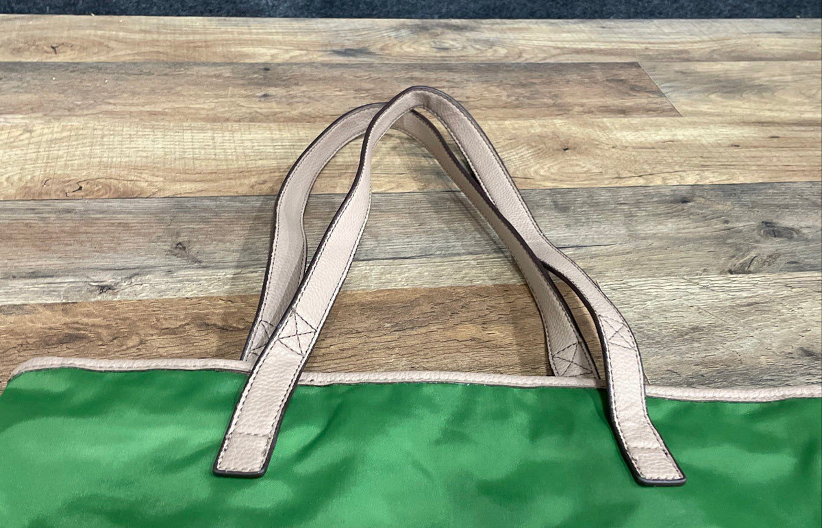 Dana Buchman Green Nylon Tote Bag Tan Faux Leather Trim Shoulder Purse Large