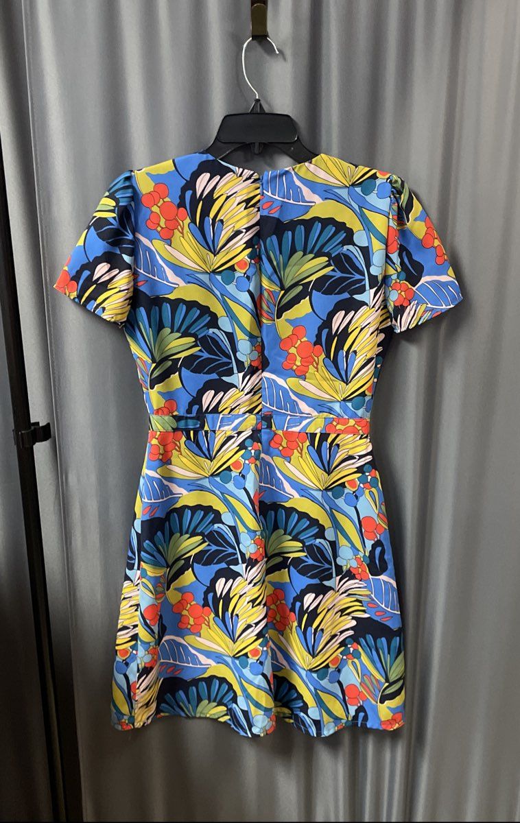 J. Crew Mercantile Women's Blue Floral Tropical Faux Wrap V-Neck Dress Sz 2