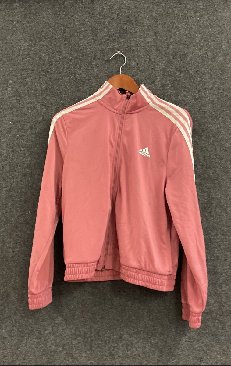 Adidas Women's Pink 3-Stripe Full Zip Track Jacket Sz L