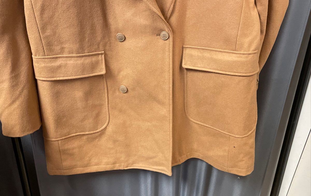 JackThreads Men's Tan Wool Blend Double Breasted Overcoat Quilted Lining Sz XXL