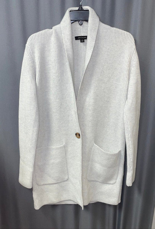 Ann Taylor Women's Gray Ribbed Knit Cardigan Sweater Jacket Shawl Collar XS
