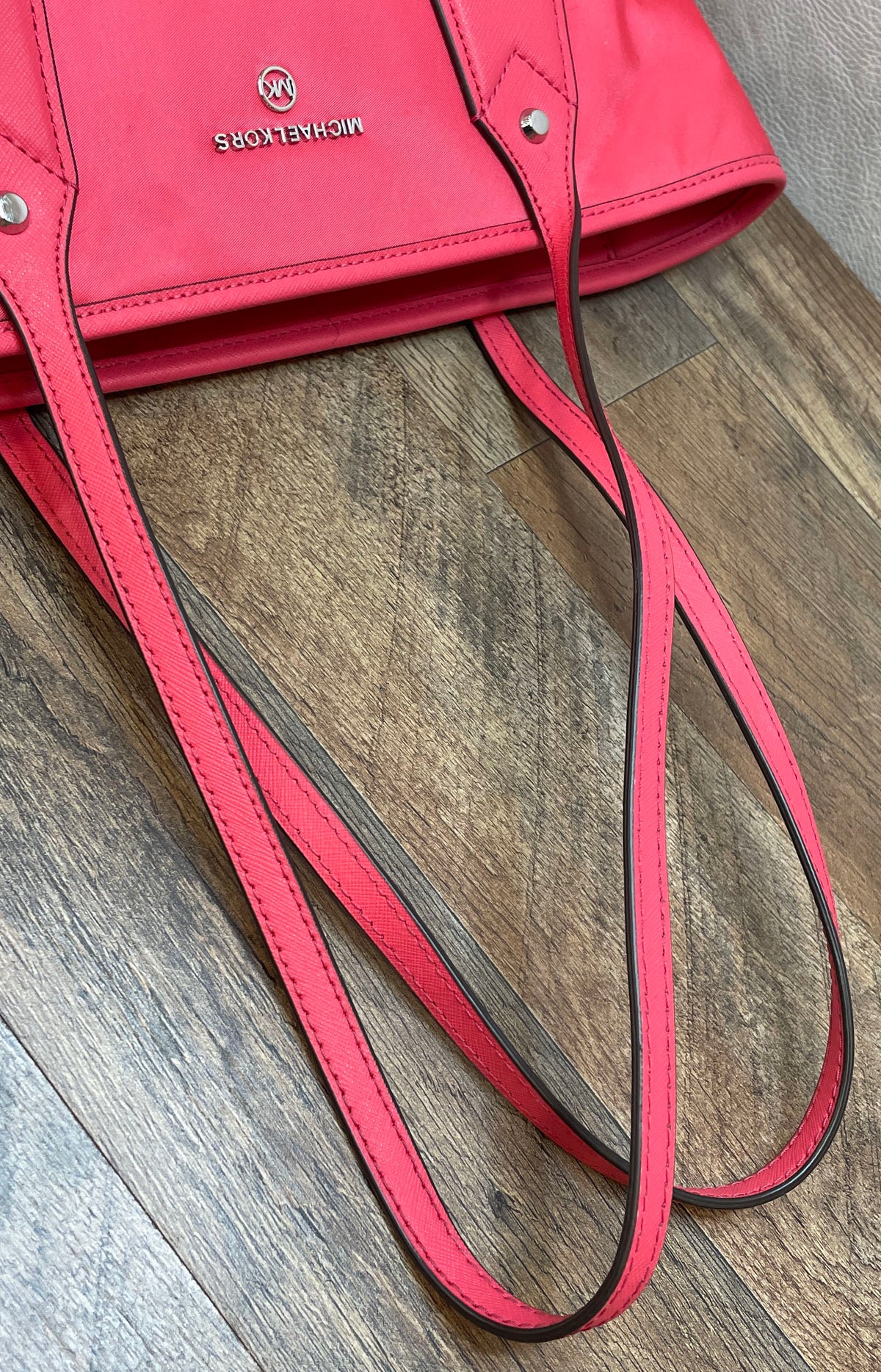 Michael Kors Pink Nylon Saffiano Leather Trim Large Tote Bag