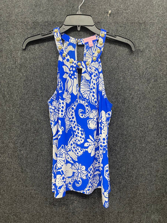 Lilly Pulitzer Women's Blue White Quahog Chowdah Silk Halter Top Size S