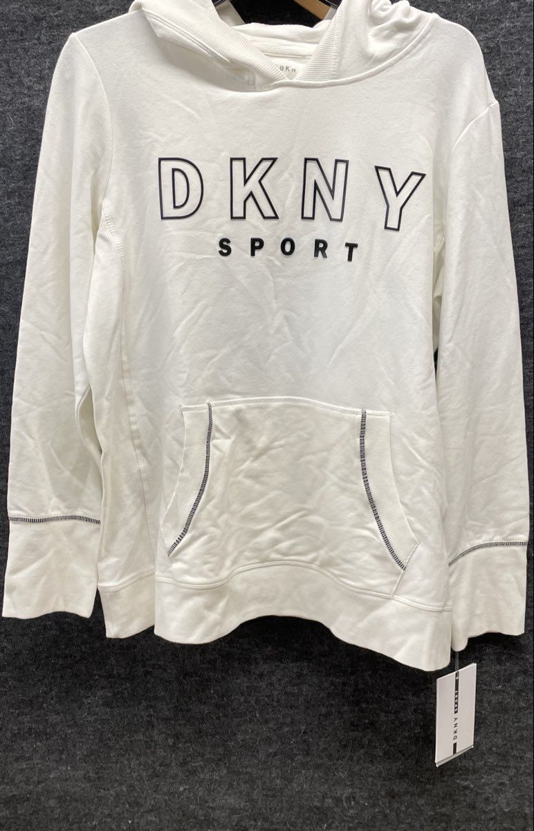 DKNY Sport Women's Hoodie White Logo Pullover NWT Sz L