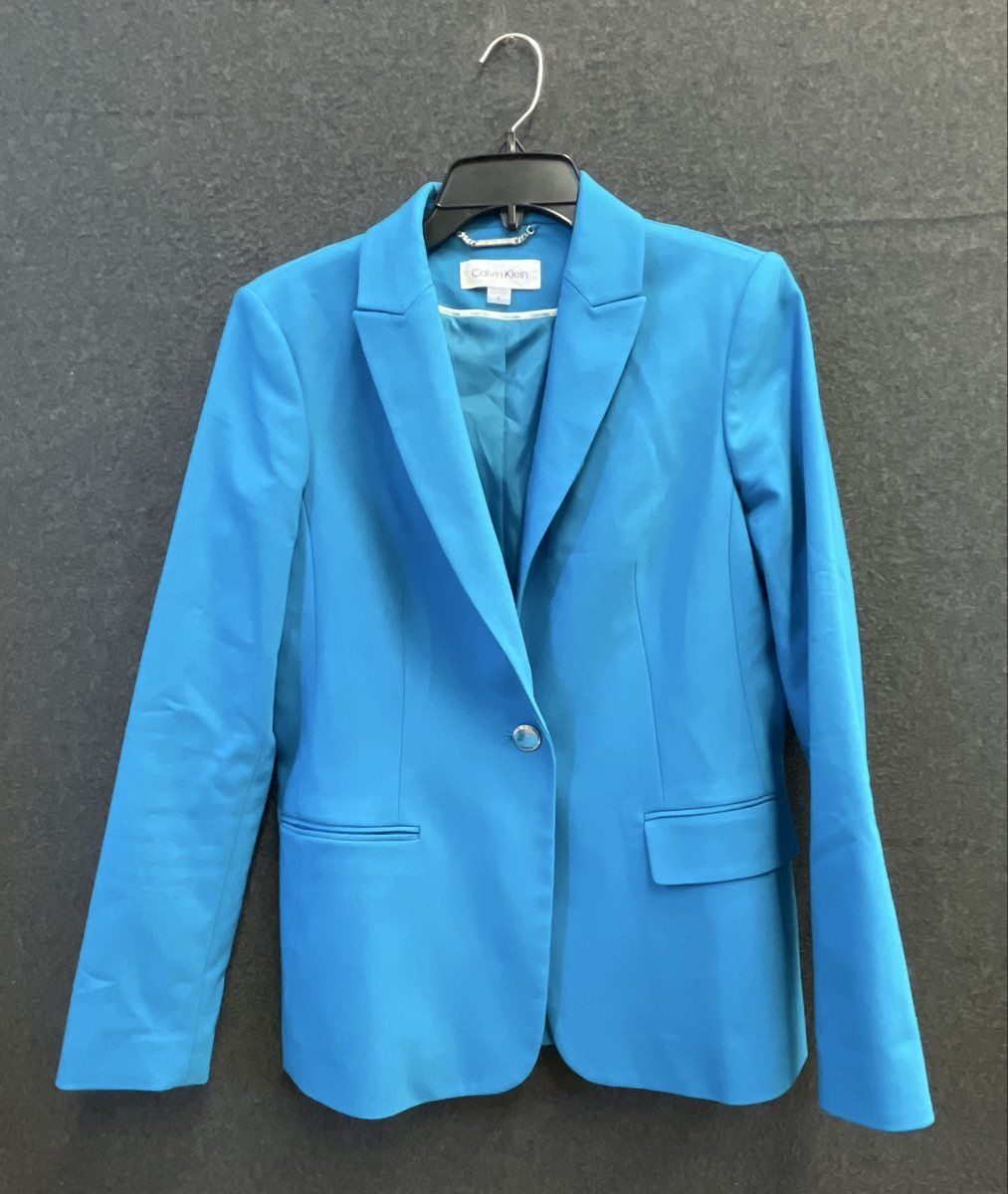 Calvin Klein Women's Blue Single Button Blazer Tapered Pant Suit Set Sz 8