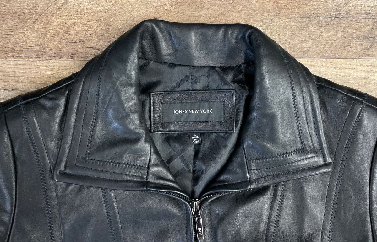 Jones New York Women's Black Genuine Leather Full Zip Jacket Sz L
