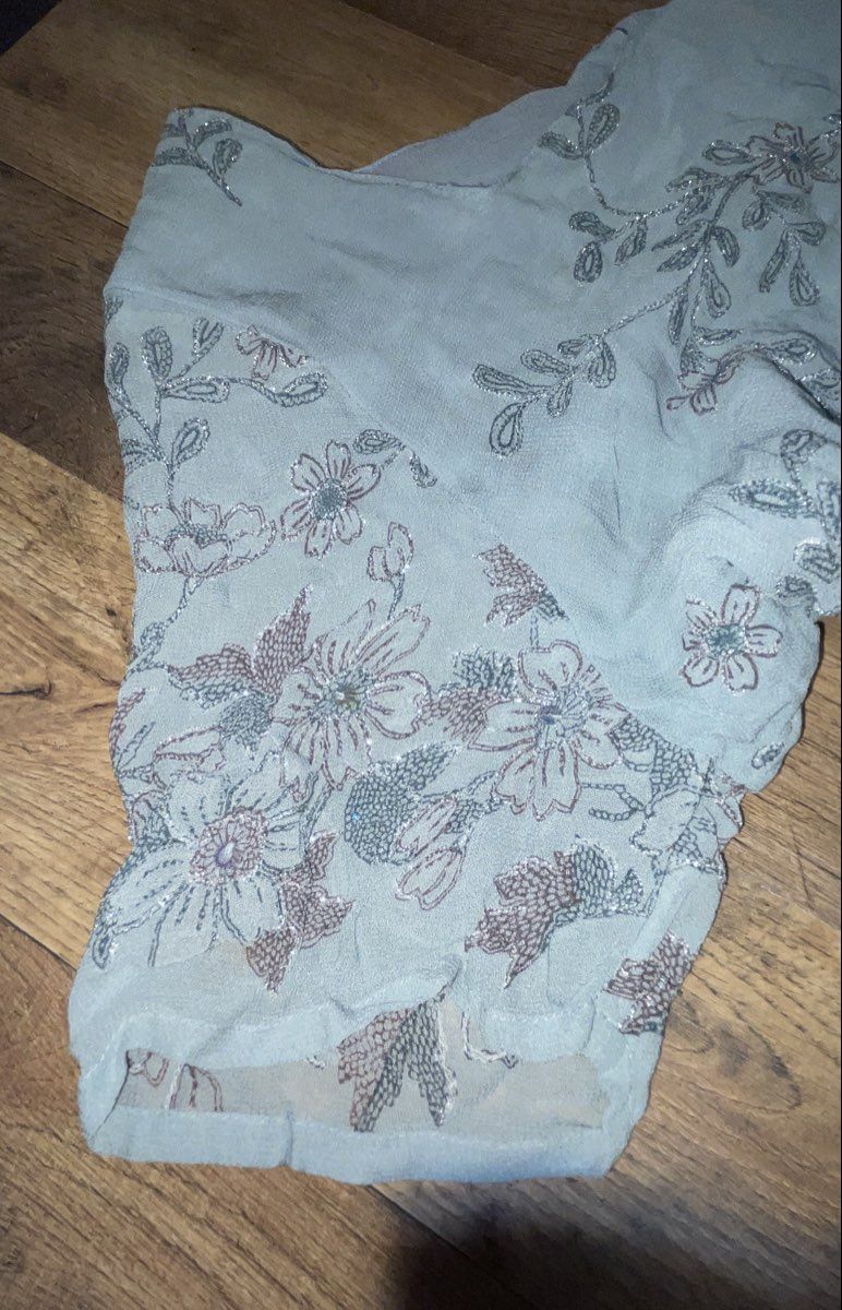 Go Silk Vintage 90s Women's Baby Blue Embroidered Floral Sequin Maxi Dress M
