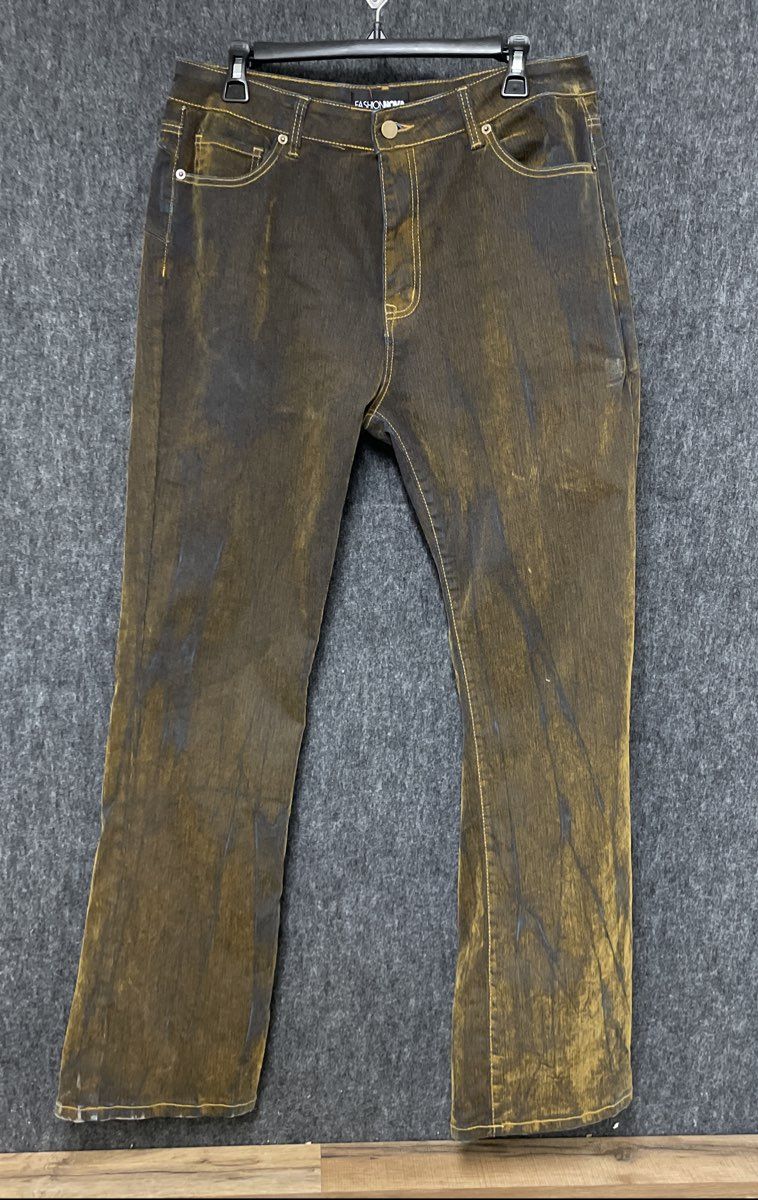 Fashion Nova Women's Copper Metallic Coated Dark Wash Stretch Jeans Sz 15