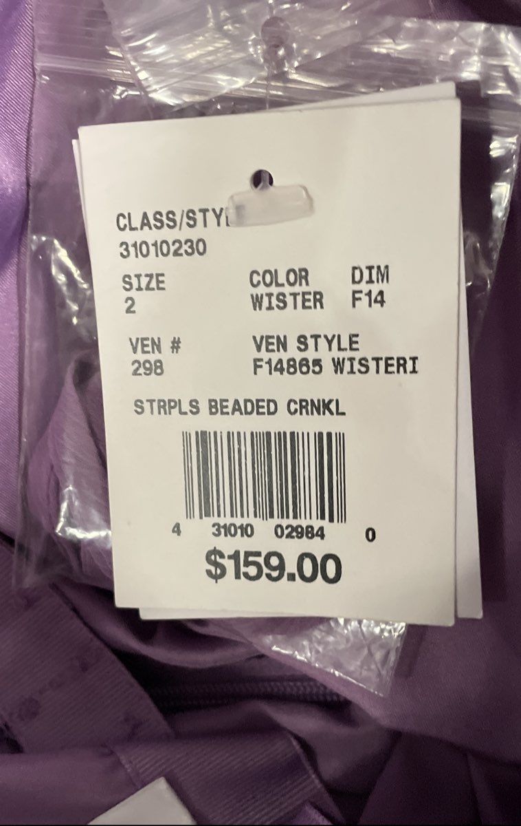 David's Bridal Women's Wisteria Purple Strapless Beaded Crinkle Dress Sz 2 NWT
