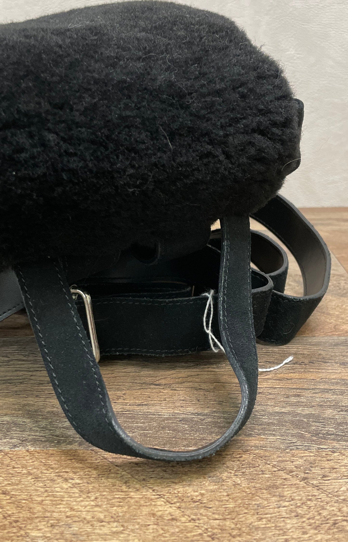Vintage UGG Australia Black Suede Shearling Drawstring Backpack Silver Hdw