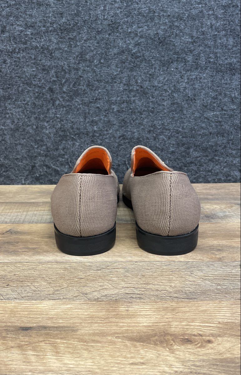 Foevtrue Taupe Woven Textile Slip-On Loafers Gold Jaguar Head Size 48