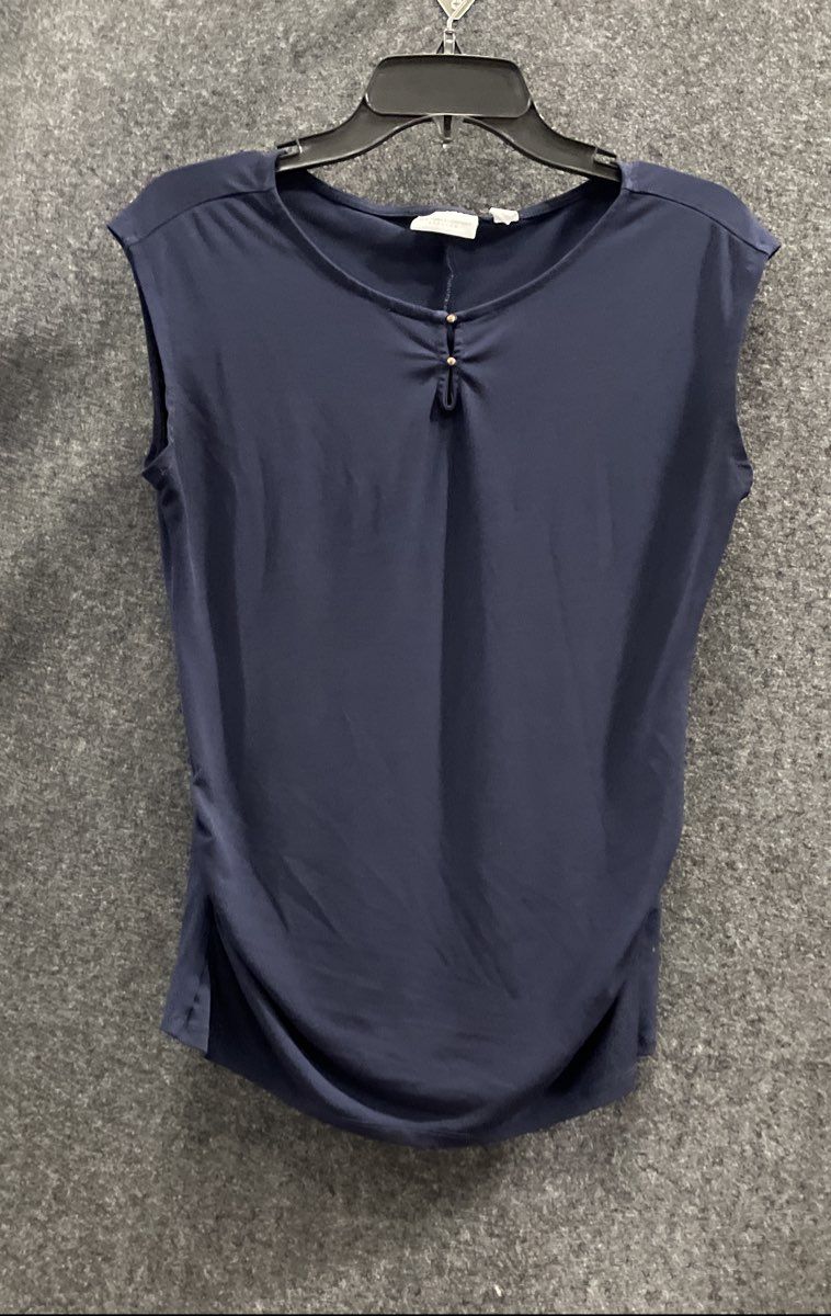 New York & Company Women's Navy Blue Beaded Keyhole Ruched Stretch Top Sz S