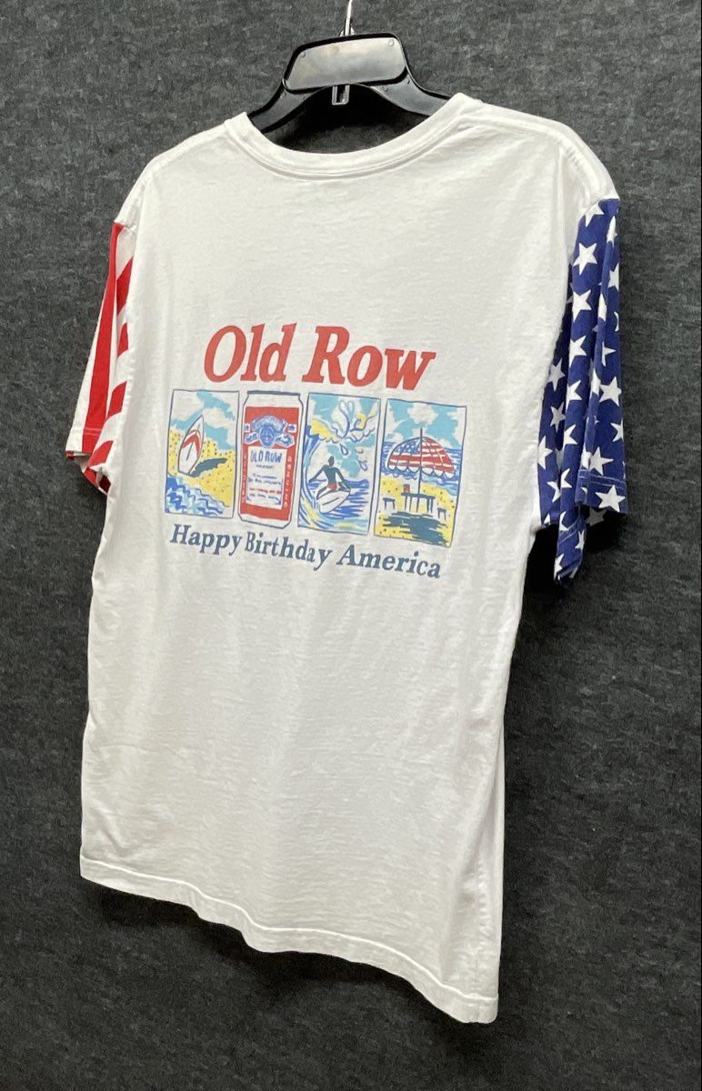 Old Row Happy Birthday America T-Shirt American Flag Sleeves USA Graphic Sz L