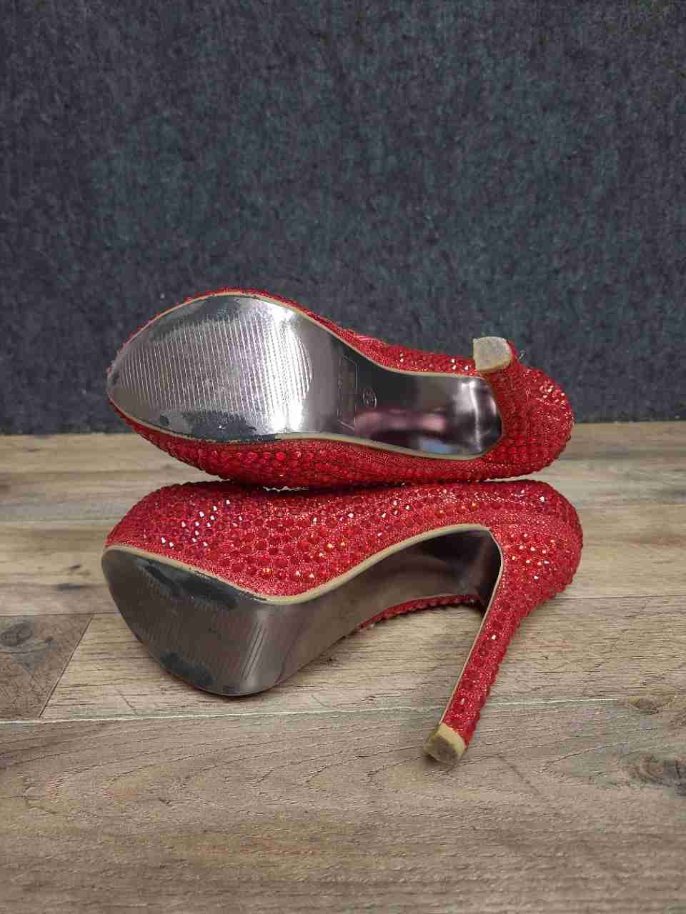 Belle Luna Red Rhinestone Studded Platform Ankle Boots Women's Size 7.5