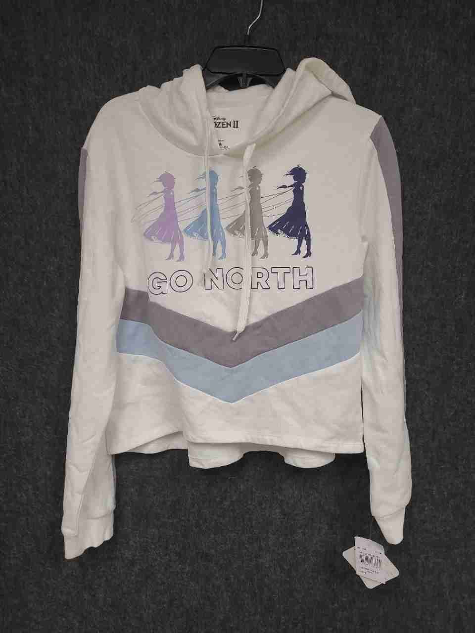 Disney Frozen II Women's White Go North Elsa Anna Graphic Hoodie NWT Size M
